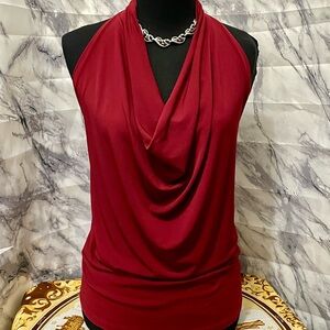 Elegant Red Draped Sleeveless Blouse